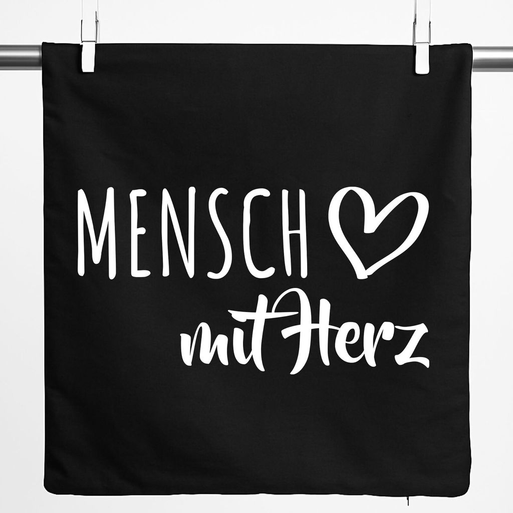 Huuraa Kissenbezug Mensch mit Herz 40x40cm Black Baumwolle Dekokissenbezug Geschenkidee