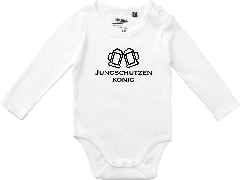 Huuraa Baby Body Jungschützenkönig Schützenfest 68 White Baumwolle Fairtrade Langarmbody Geschenkidee