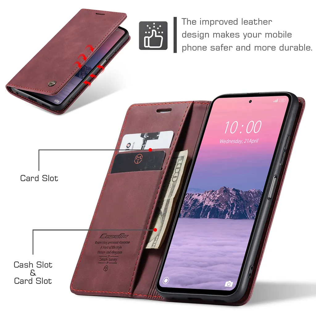 Custodia Portafoglio In Pelle Con Disegni Per Xiaomi Redmi Note 12 4G | Flip Case Magnetica Con Slot Carte E Cavalletto | Rosso - 2