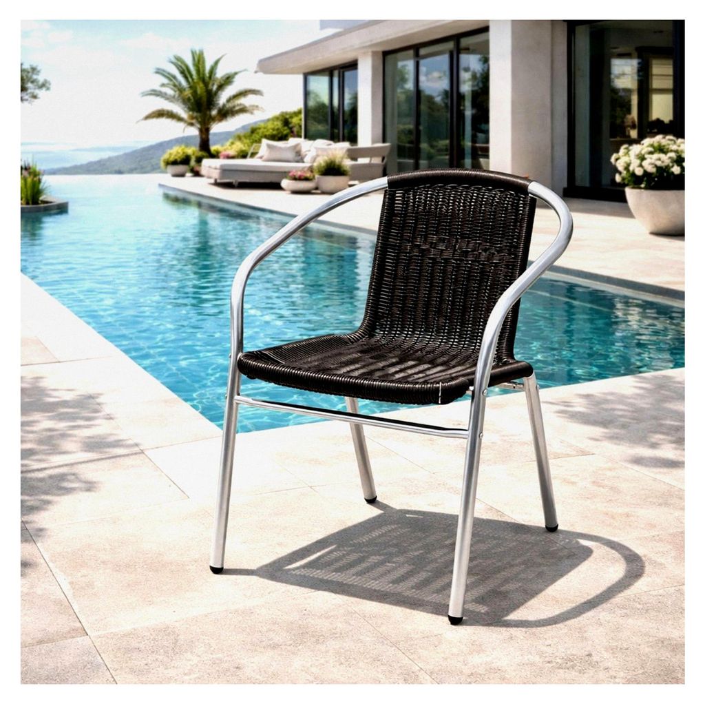 Rattansessel Aluminium/Polyrattan stapelbar für Garten, Terrasse und Balkon in Silber/Schwarz