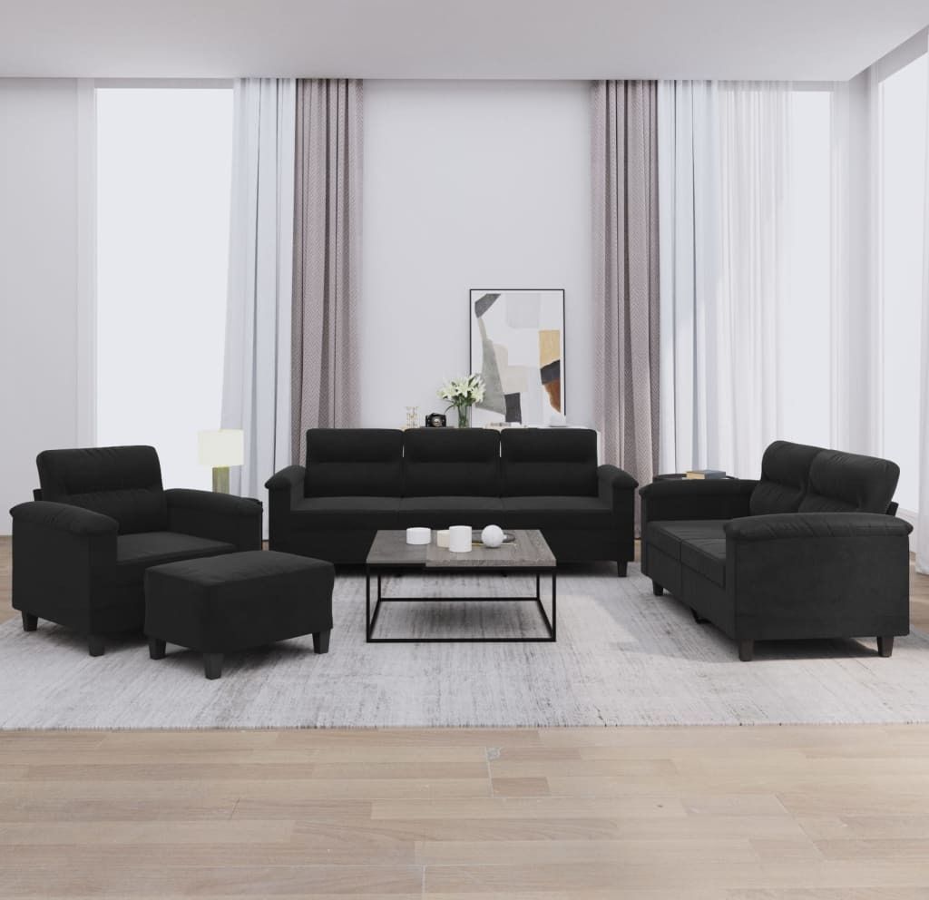 Maison Exclusive - 4-tlg. Sofagarnitur mit Kissen Schwarz Mikrofasergewebe