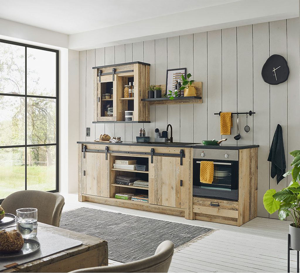 Single Küche 4-teilig in Old Style hell mit anthrazit Produktbild 