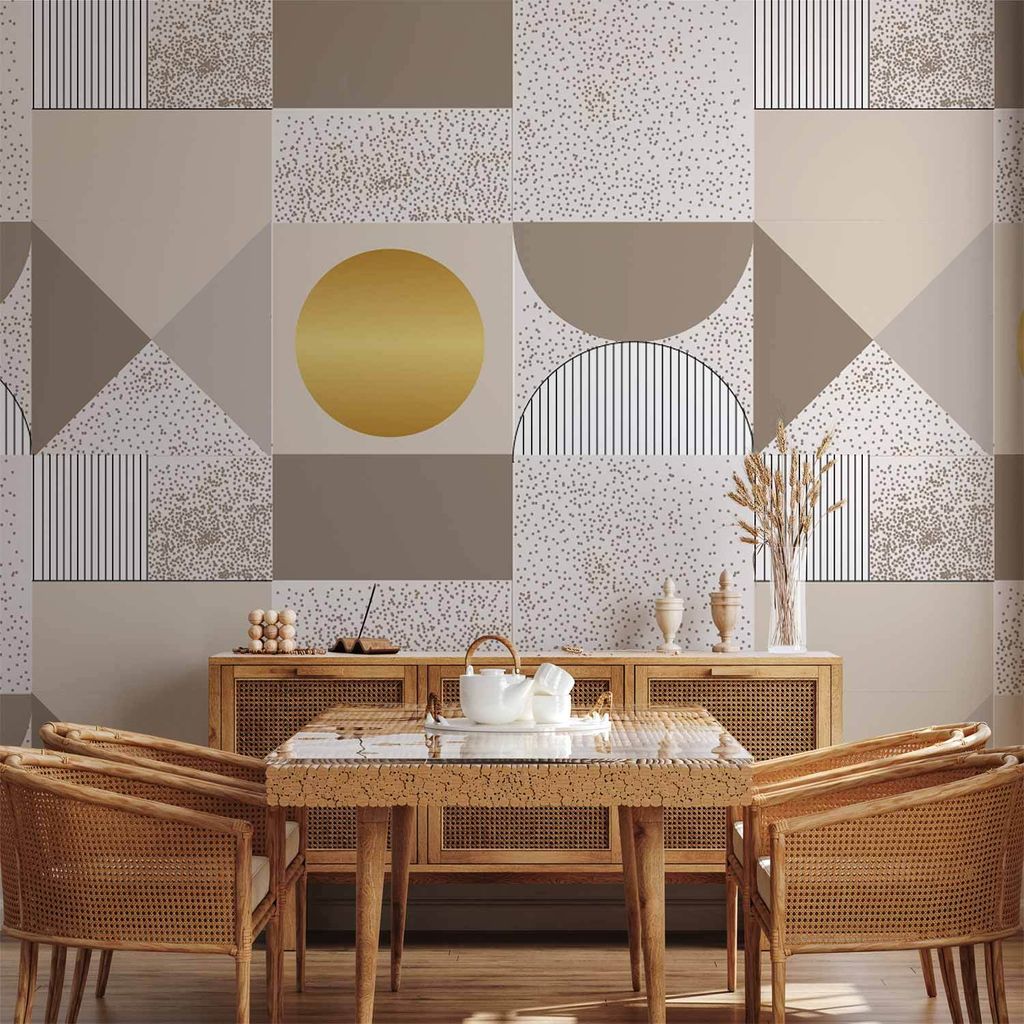 Vlies Fototapete - Beige and Gold Geometric Pattern 350x256 cm Abstrakt f-A-10161-a-a