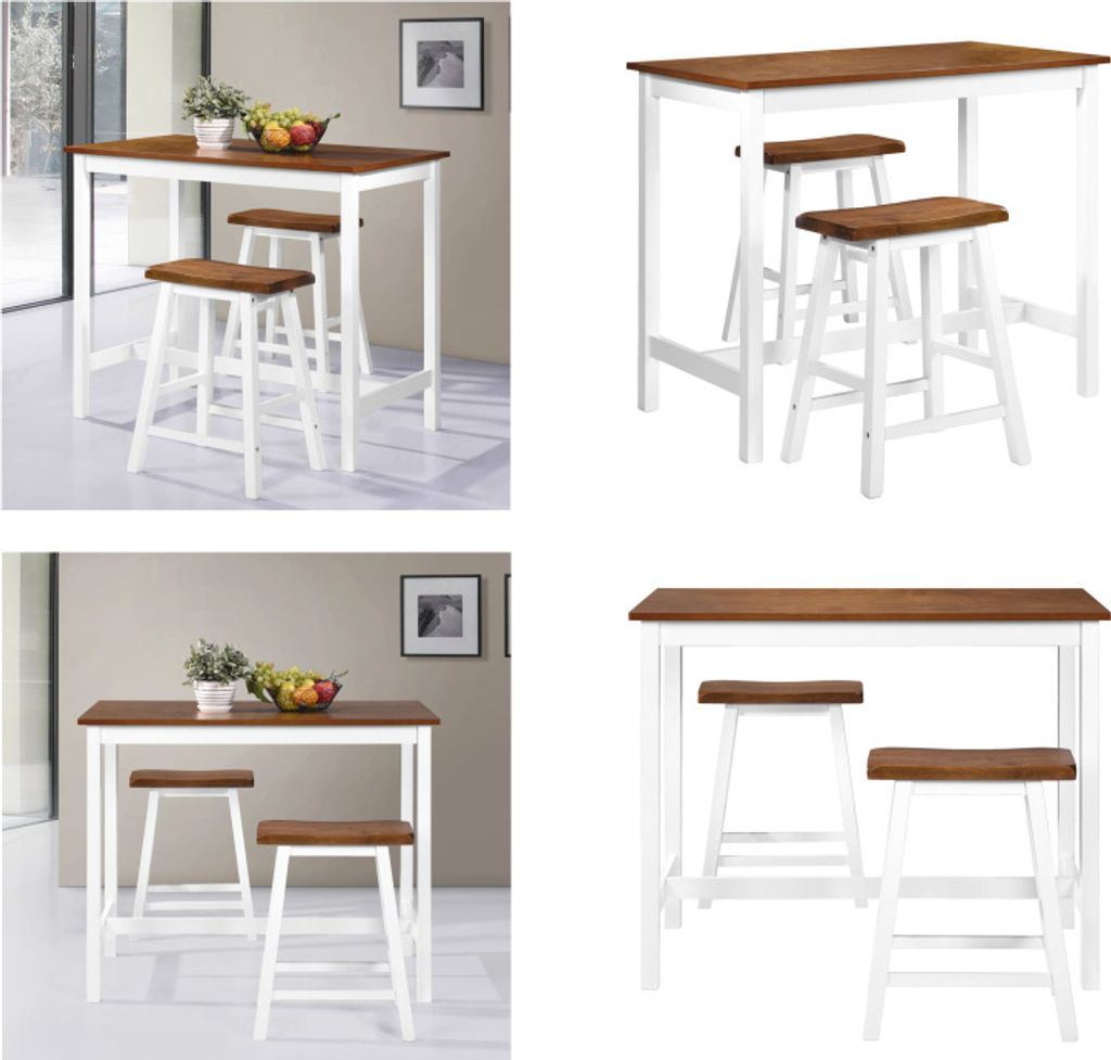 vidaXL Bartisch  und Hocker Set 3 tlg. Massivholz - Bar-Set Produktbild 