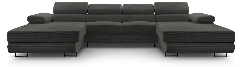 Masseno Ecksofa GIULIO mit Schlaffunktion U-Form, Sofa mit Bettkasten, Wohnzimmersofa, Couch, Soffa, Bettsofa, Couchgarnitur- Grau, POSO 34