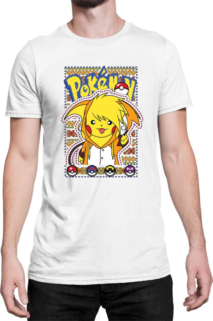 Herren T-Shirt Japan Manga Anime Comics Pokemon 033, Man 2XL / Weiß