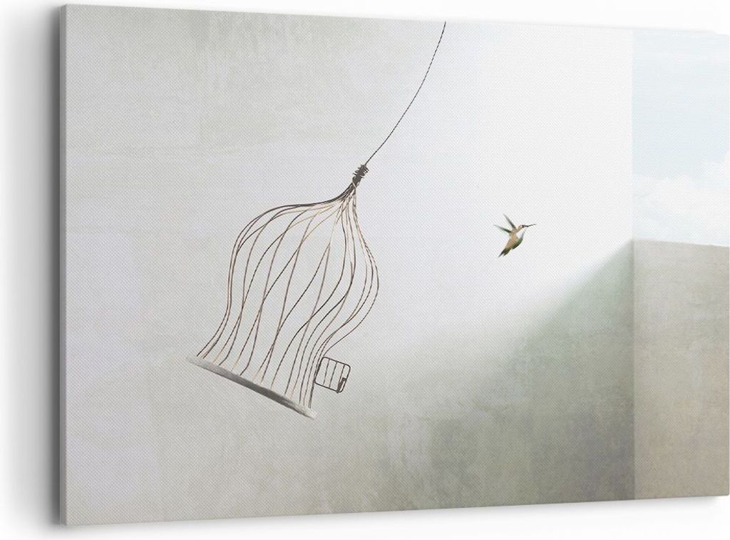 Bild auf Leinwand - Leinwandbild - Einteilig - Flug Vogel Käfig - 100x70cm - Wand Bild - Wanddeko - Wandbilder - Leinwanddruck - Bilder - Wanddeko...