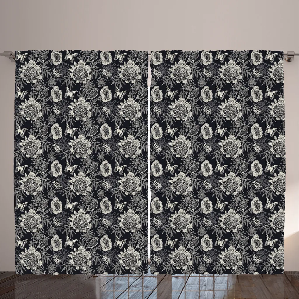 Rideau Rustique Gris Foncé 280x225 cm avec Boucles et Crochets Inclus