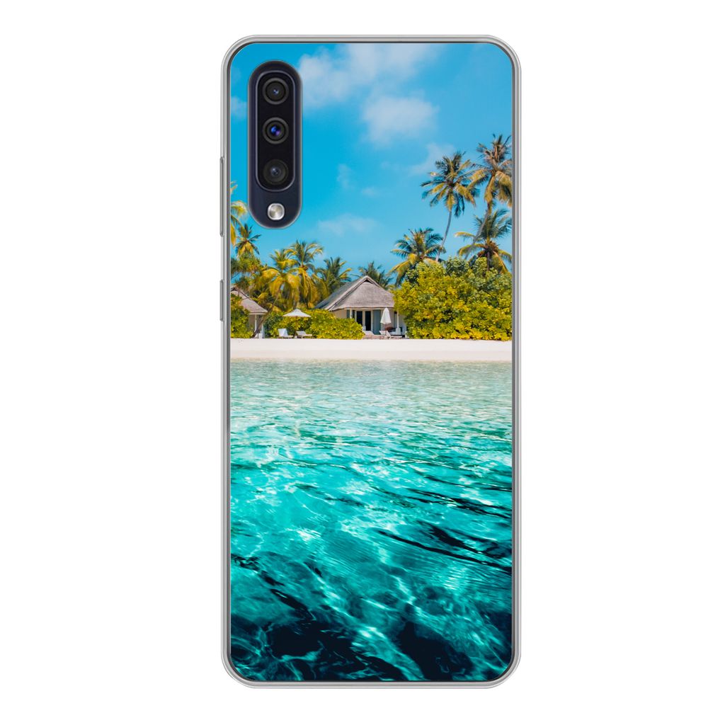 MuchoWow Handyhülle Schutzhülle Hülle für Samsung Galaxy A50 Strand - Palmen - Meer Silikon Softcase Handy Hülle - Mobiltelefonhülle