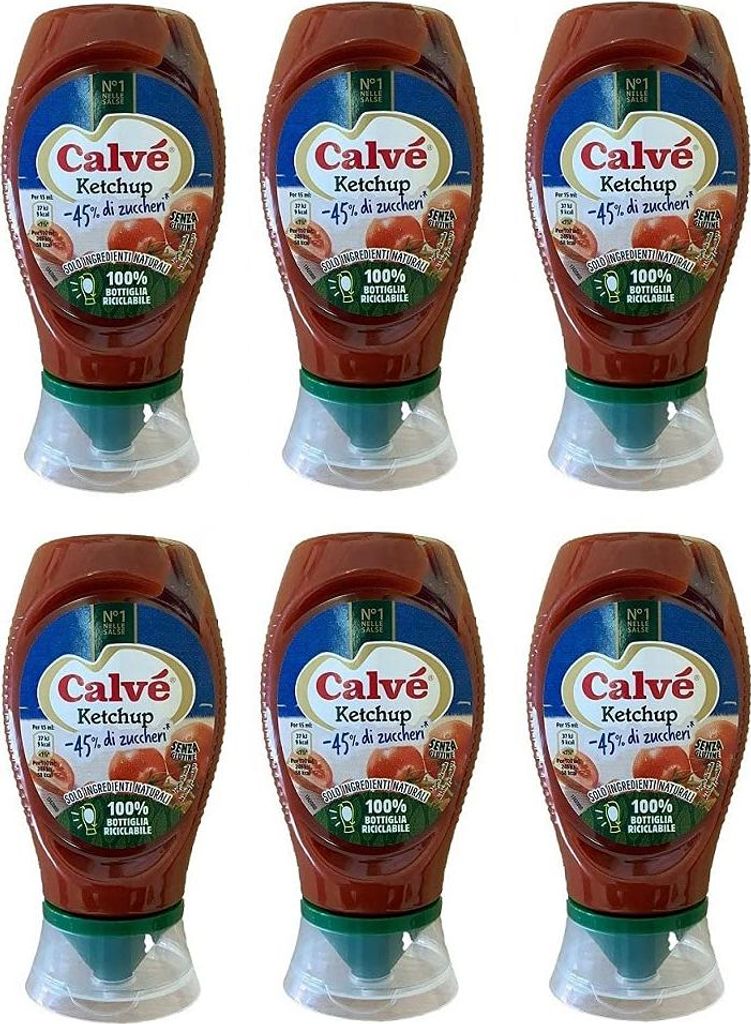 6x Calvé Ketchup -45% di Zuccheri Würzsaucen weniger Zucker Squeeze 250ml Glutenfreie Soße