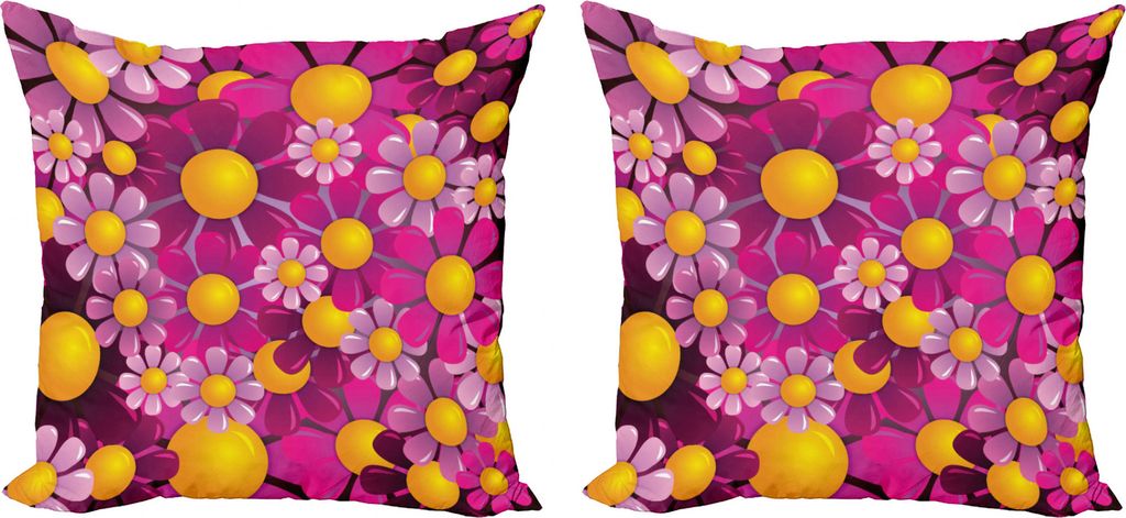 ABAKUHAUS Abstrakt Kissenbezug Set (2Stück), Blühen Blumen Cartoon, doppelseitiges Digitaldruckdekor mit Reißverschluss, 50 cm, Hot Pink Lila Or...