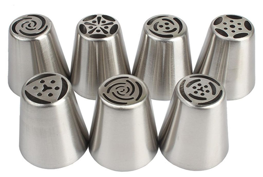 7-teiliges russisches Spritztüllen-Set aus Edelstahl für Tulpen und Rosen, professionelles Dekorierset für Kuchen und Cupcakes