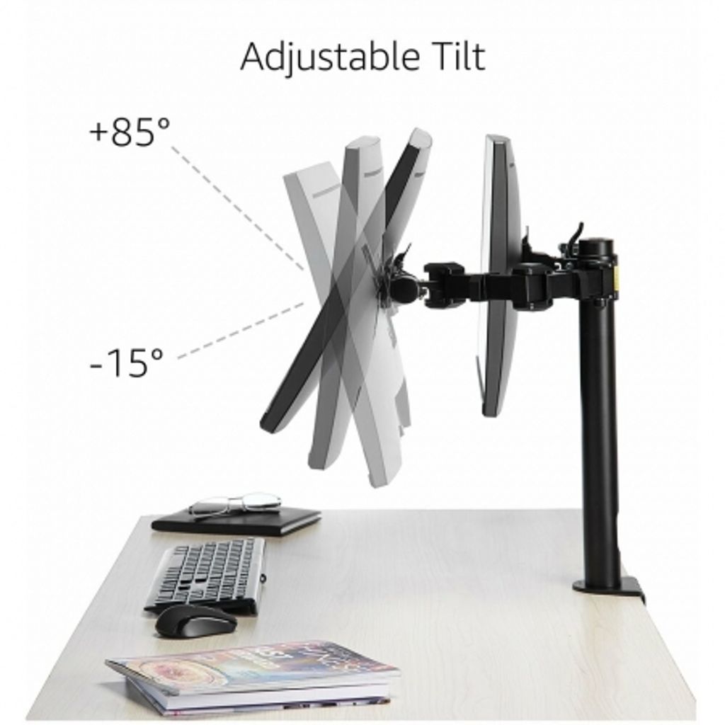 Amazon Basics Monitor-Halterung/Tragarm für 2 Monitore, mit einstellbarer Höhe, 360-Grad-Drehung, einstellbarer Bildschirmneigung und Kabelorgani...