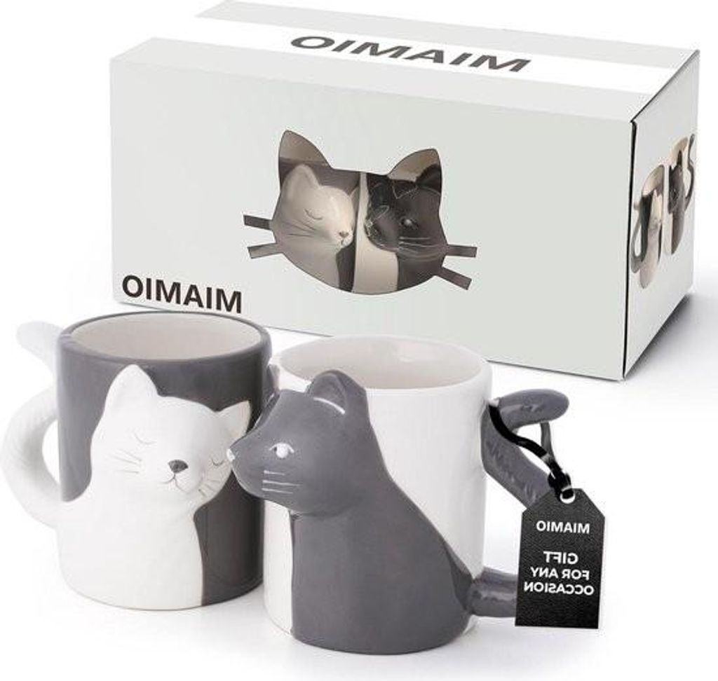 Tassenset mit küssender Katze für Katzenliebhaber – das perfekte Geschenk für Männer und Frauen