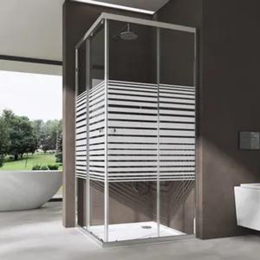 doporro Duschkabine 80x70cm Eckeinstieg Schiebetür Duschabtrennung Inklusive. Duschwanne Milchglas Streifen Eckdusche ESG Glas Höhe 190cm Rav16MS...