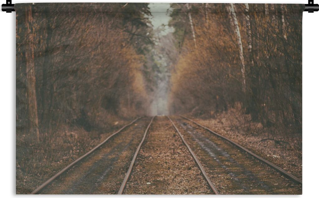 MuchoWow Wandteppich Wandbehang Bahnstrecke - Weg - Wald - Baum 90x60 cm Tapisserie Dekoration Wandtuch - Wandskulpturen - Bildteppich