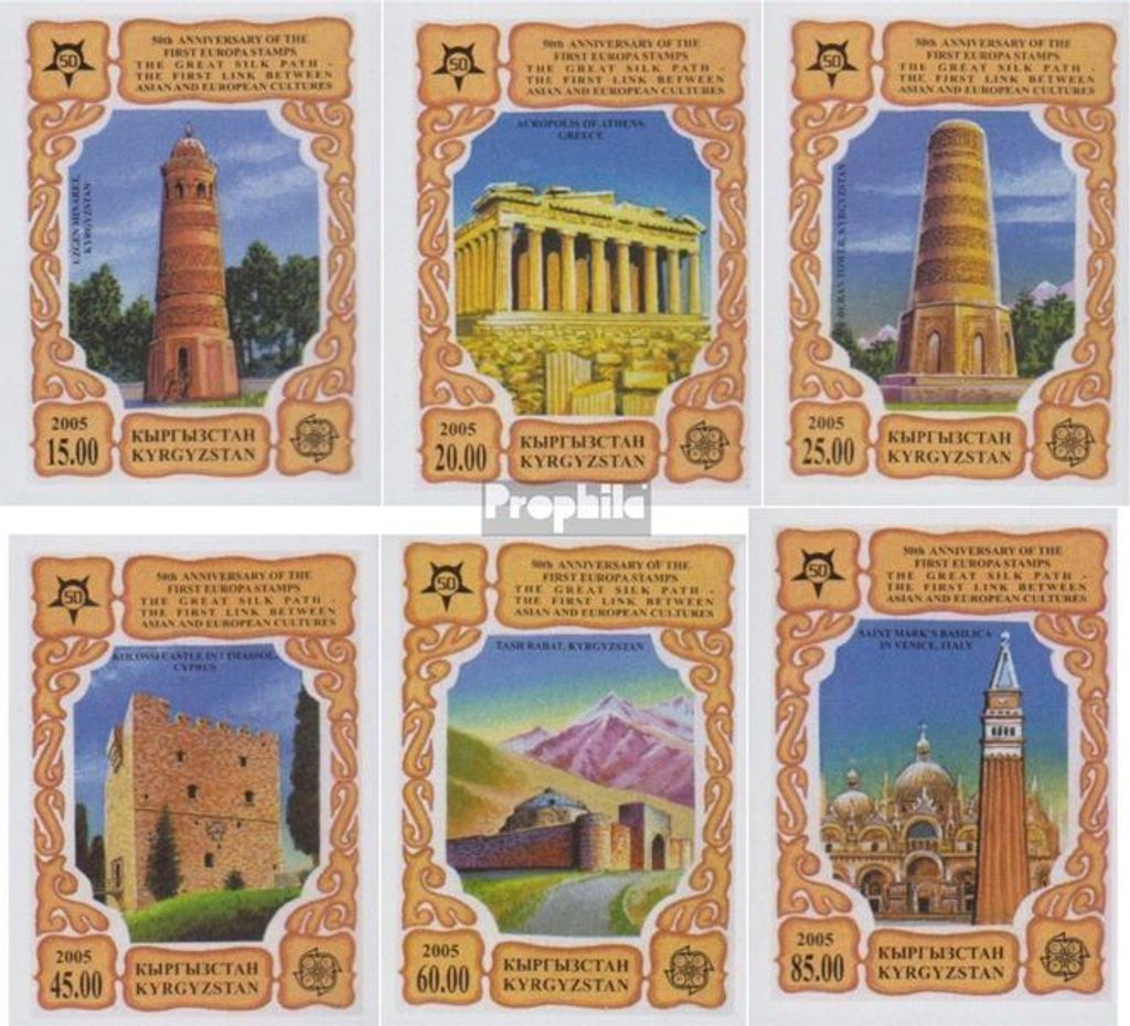 Briefmarken Kirgisistan 2005 Mi 449B-454B (kompl.Ausg.) ungezähnt postfrisch Europa