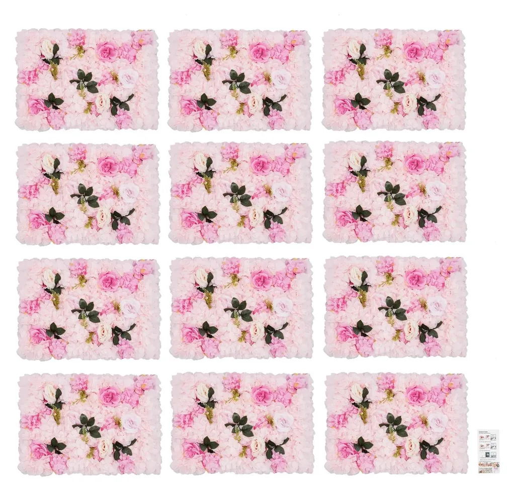 Panneau mural floral lot de 12 décorations en soie dahlia rose 60x40cm