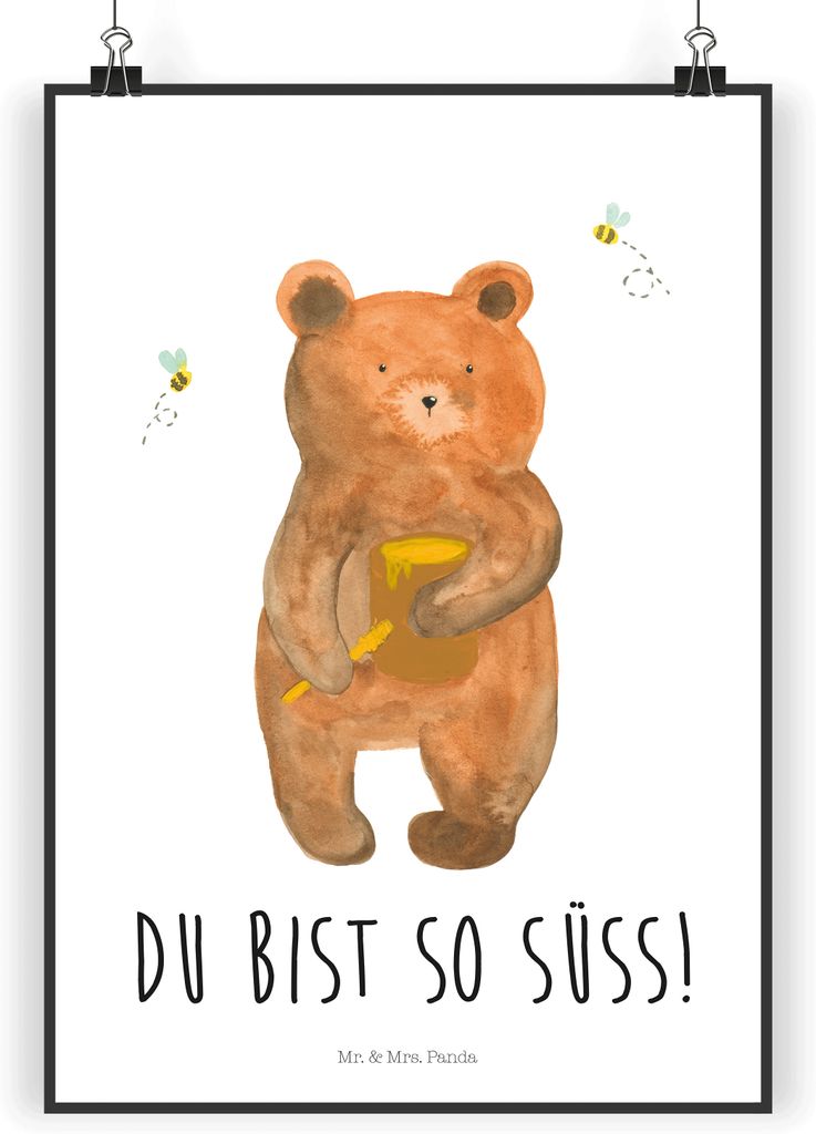 Mr. & Mrs. Panda Bild Bär Honig DIN A5 - Weiß - Geschenk, Verliebte, Liebe, Deko, wanddeko, Plakat, kunstdruck poster, Honigbär, drucke, Teddy