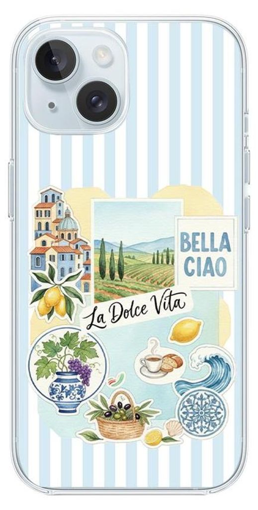 Flexible Hülle für das iPhone 15 Plus, TPU Silikon transparent, Urlaub in Italien, italienische Spezialitäten, La Dolce Vita