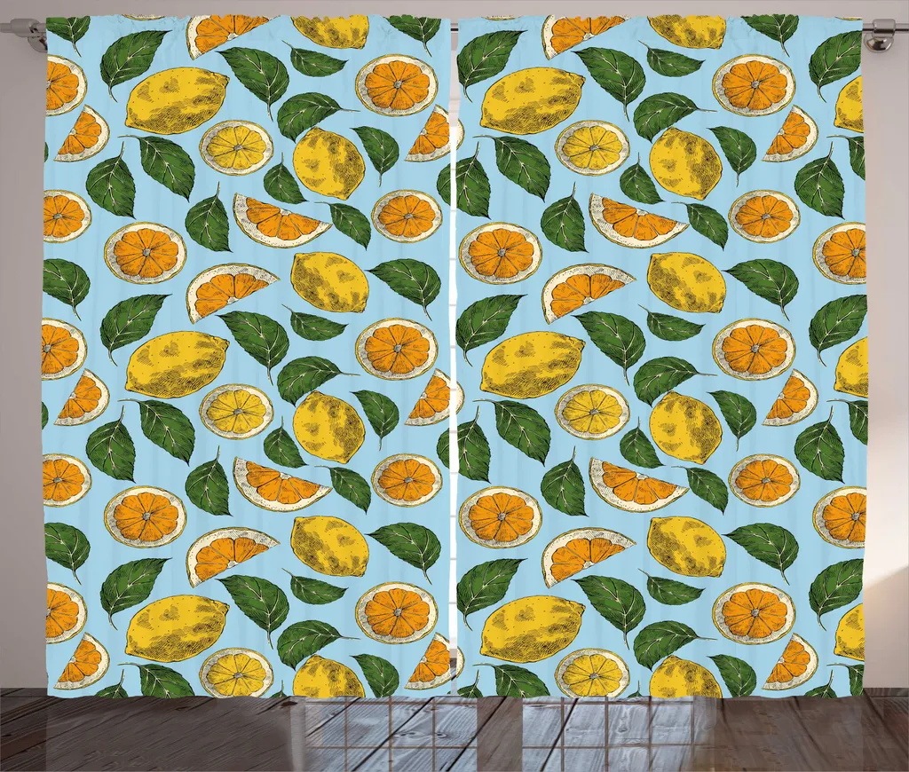 Rideaux Décoratifs pour Salon Motif Fruits Jaunes et Verts 280x225