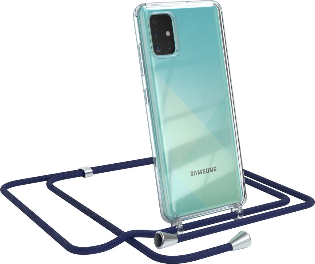 EAZY CASE Handykette kompatibel mit Samsung Galaxy A51, Handyhülle mit Umhängeband, Handykordel, Schutzhülle Clear, Band in Blau