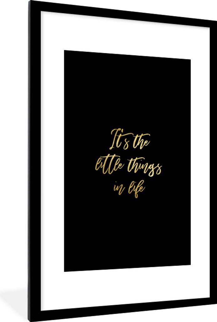 MuchoWow Gerahmtes Poster Zitate - Leben - Schwarz und Gold 60x90 cm - Poster mit Schwarzem Bilderrahmen Wandposter Rahmen Foto Bilder - Dekorati...