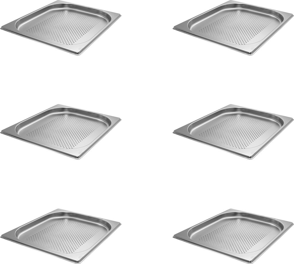 AcMax 6 Stück GN 1/2 Gastronormbehälter GN-Behälter Edelstahl 1,25 Liter Tiefe 20mm Gastronorm gelocht