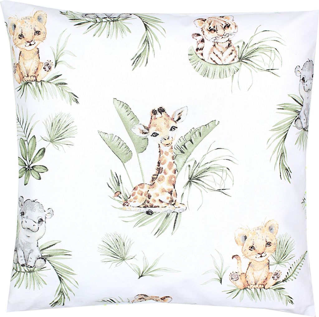 TupTam Kinder Kissenbezug Kissenhülle Dekorativ Gemustert, Farbe: Safari / Löwe / Braun / Blätter / Grün, Größe: 50 x 50 cm
