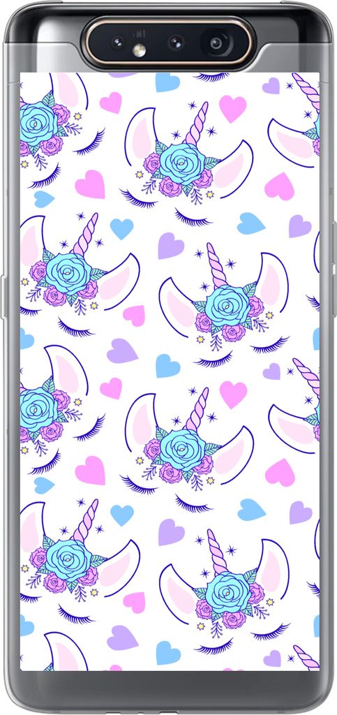 MuchoWow Handyhülle Schutzhülle Hülle für Telefoonhoesje Samsung Galaxy A80 Mädchen - Einhorn - Blumen - Muster - Mädchen - Kinder - Kinder...