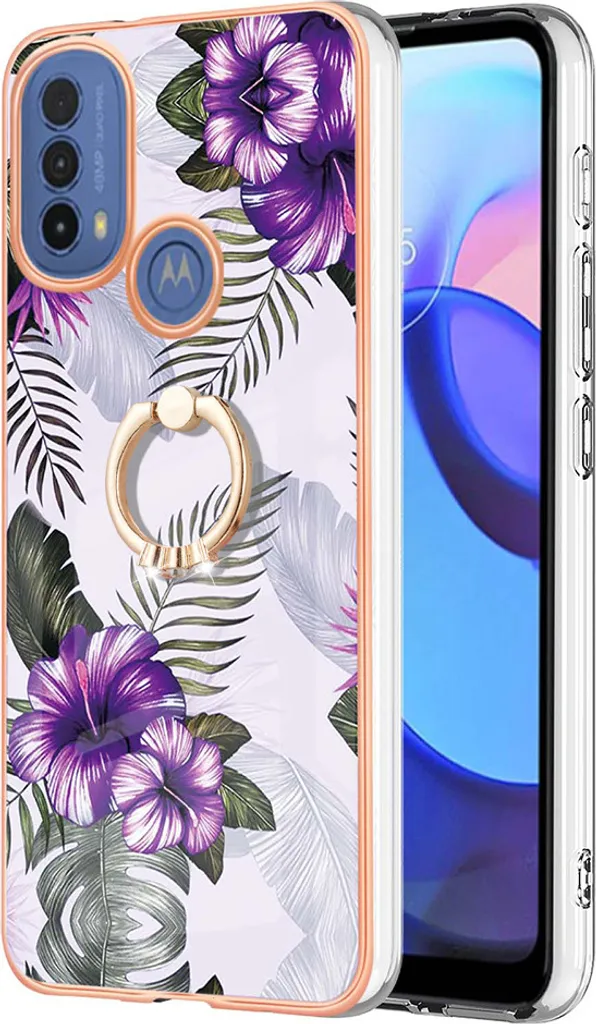 Custodia per Motorola Moto E20 / E30 / E40, custodia protettiva in silicone TPU a fantasia con supporto ad anello Viola