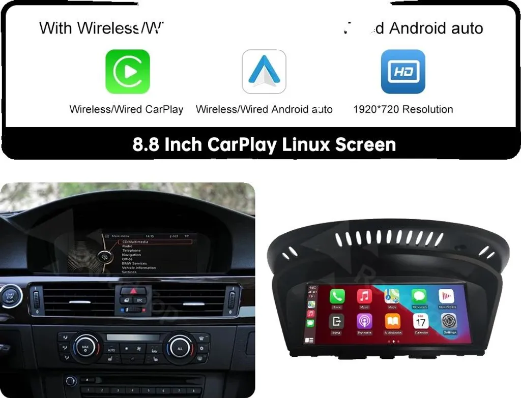 Système CarPlay sans fil pour BMW E60 E90 E91 E93 avec écran tactile HD CIC