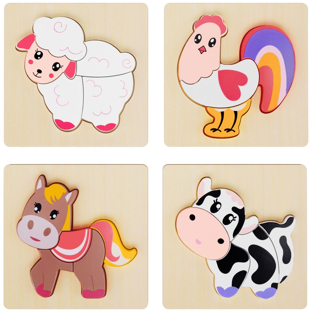 Merle Toys - Steckpuzzle auf dem Bauernhof, Holzspielzeug ab 18 Monaten und 2 Jahren, Motorikspielzeug, Montessori Spielzeug, erstes Holzpuzzle