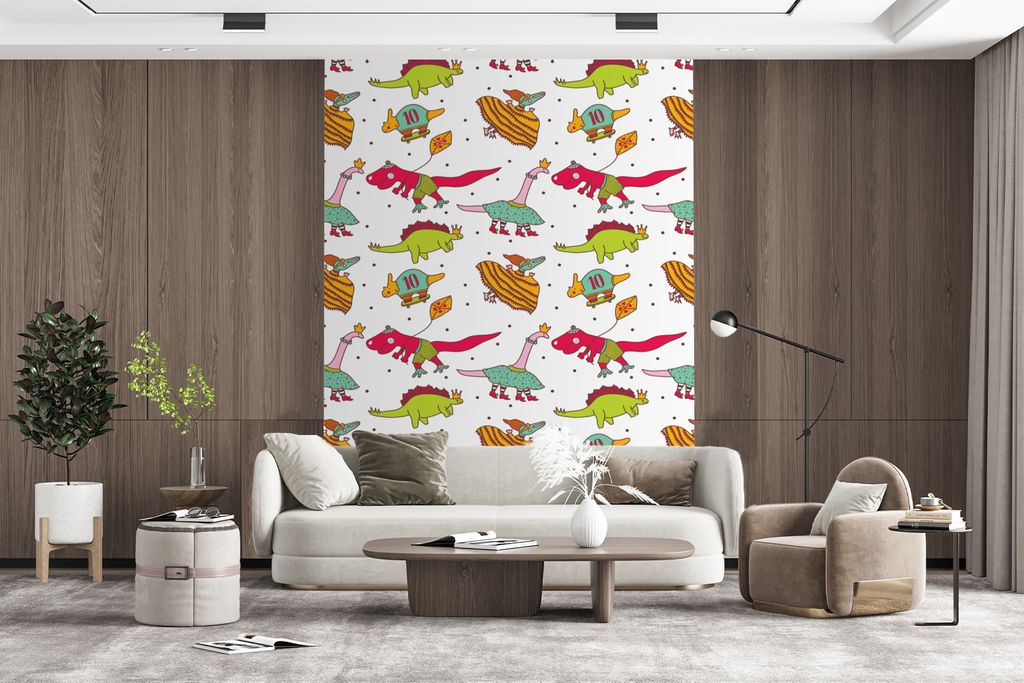 MuchoWow Fototapete für Wohnzimmer oder Schlafzimmer Wandtapete Vinyl Motivtapete Muster - Dino - Farben - Jungen - Kinder - Kind - 165x220 cm -...