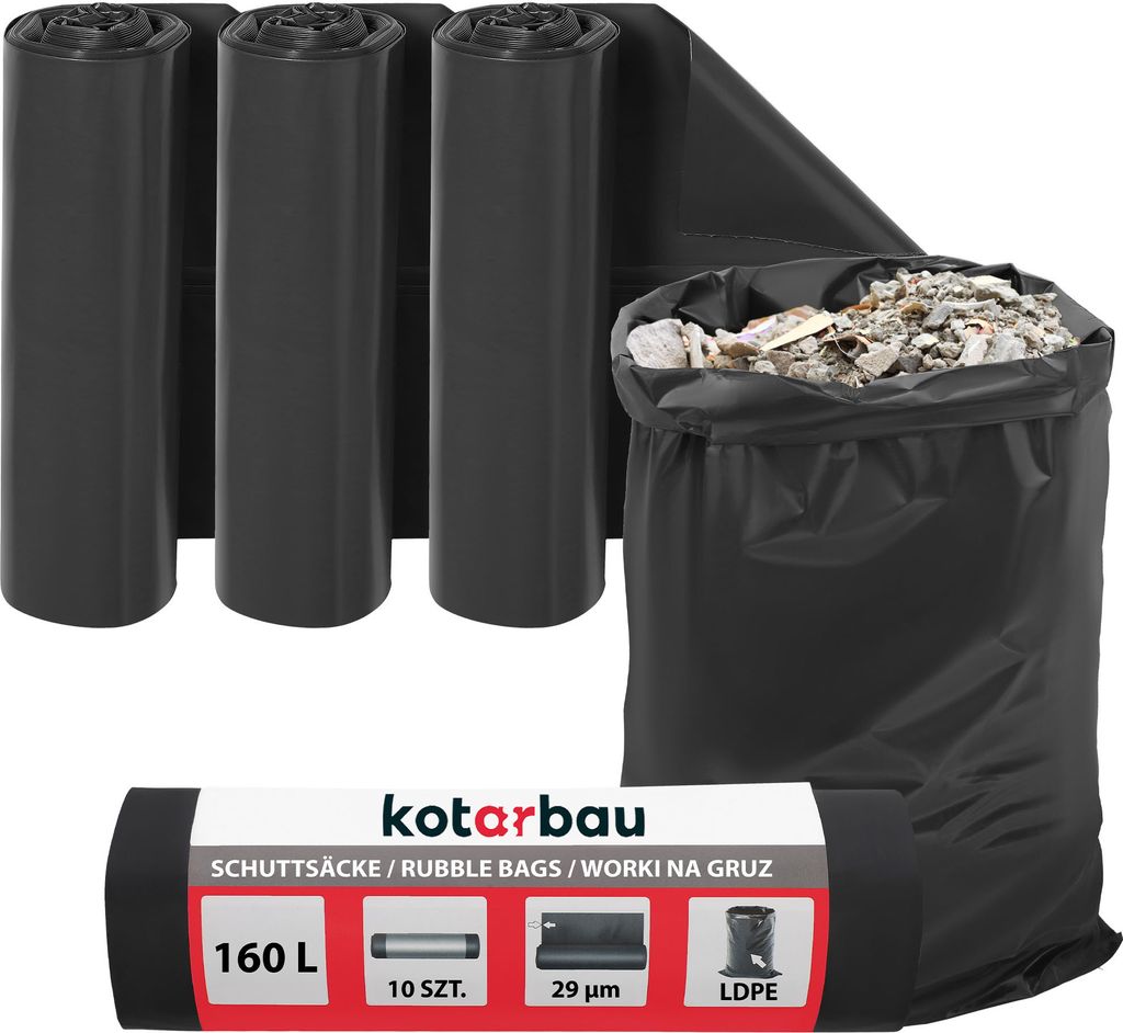 KOTARBAU 3er Set Schwerlast Müllsäcke 160 L 29μm LDPE Bauschuttsäcke Abfallsäcke Extra Stark Große Müllsäcke Schwerlast Extra Stark 160 L...