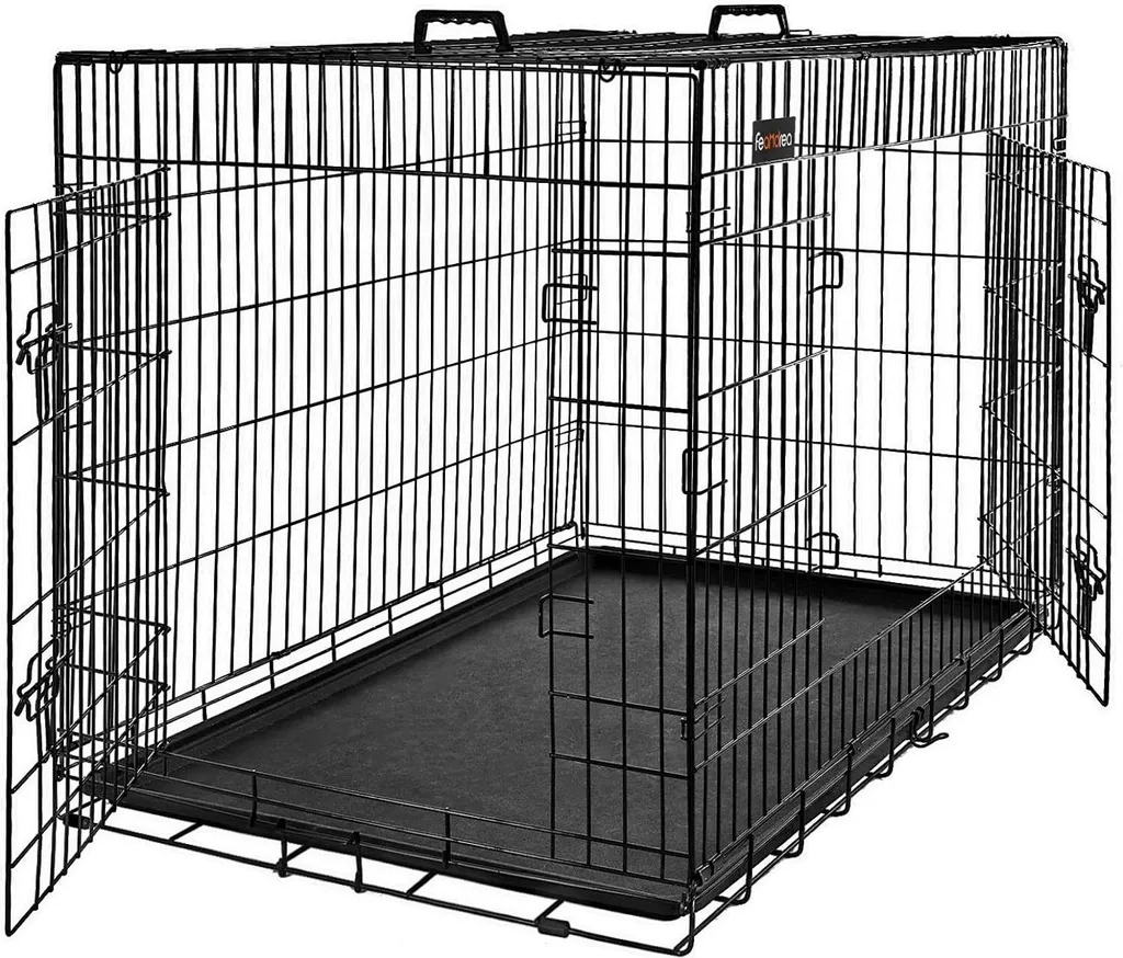 Gabbia Metallica Cani Feandrea 92,5cm: Doppia Porta Anti-Fuga Nero