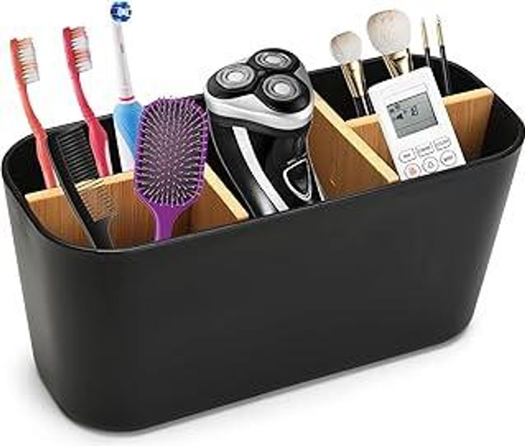 Zahnbürstenhalter Elektrische Zahnbürsten Organizers, Bad Organizer Badezimmer Organizer Schwarz, Bambus Trennwände Elektrische Zahnbürste Halt...