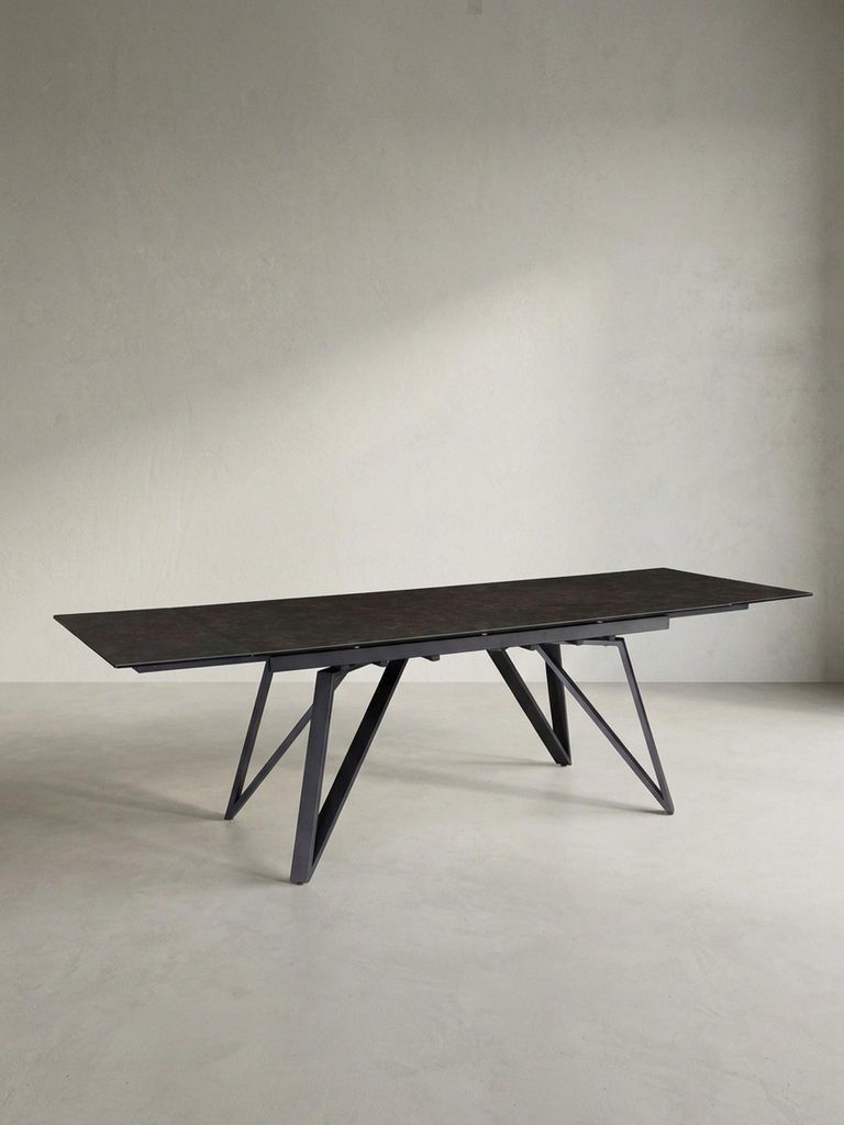 Esszimmertisch 180 - 260 cm Ausziehbar Keramik Glas Schwarz, Keramiktisch Groß, Designer Küchentisch Rechteckig, Esstisch Extravagant mit Metallb...