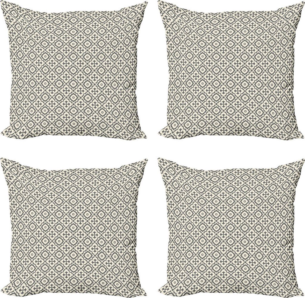 ABAKUHAUS Quatrefoil Kissenbezug Set (4 Stück), Edwardian Floral, Moderner Doppelseitiger Digitaldruck, 60 cm x 60 cm, Taupe Beige