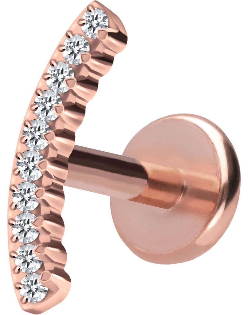 Ohrpiercing, Nasenpiercing Titan Labret mit Push Fit KRISTALLBOGEN RoséGold Stablänge: 8mm | Stabstärke: 1mm