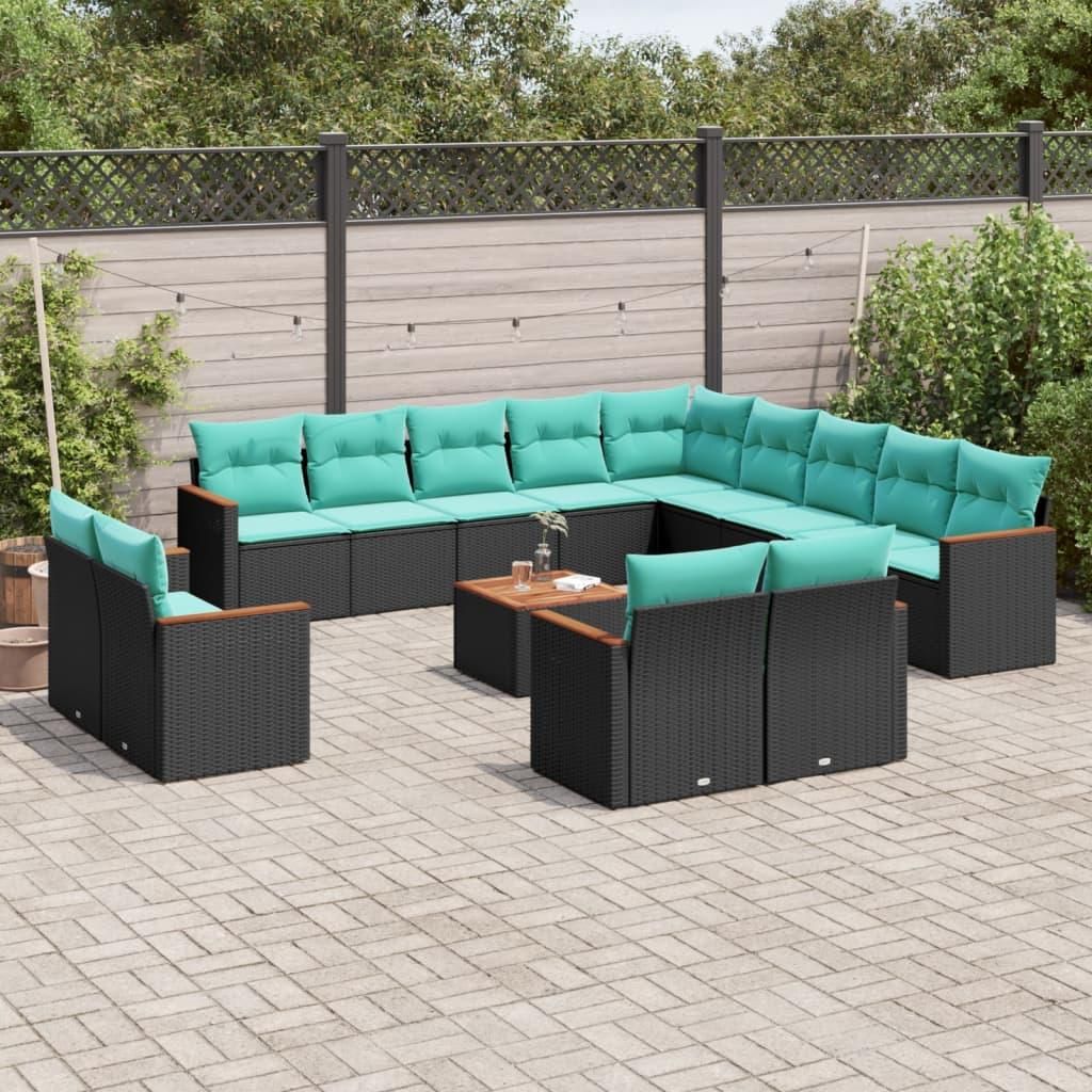 Maison Exclusive - 14-teiliges Gartensofa-Set mit Kissen, schwarzes Polyrattan