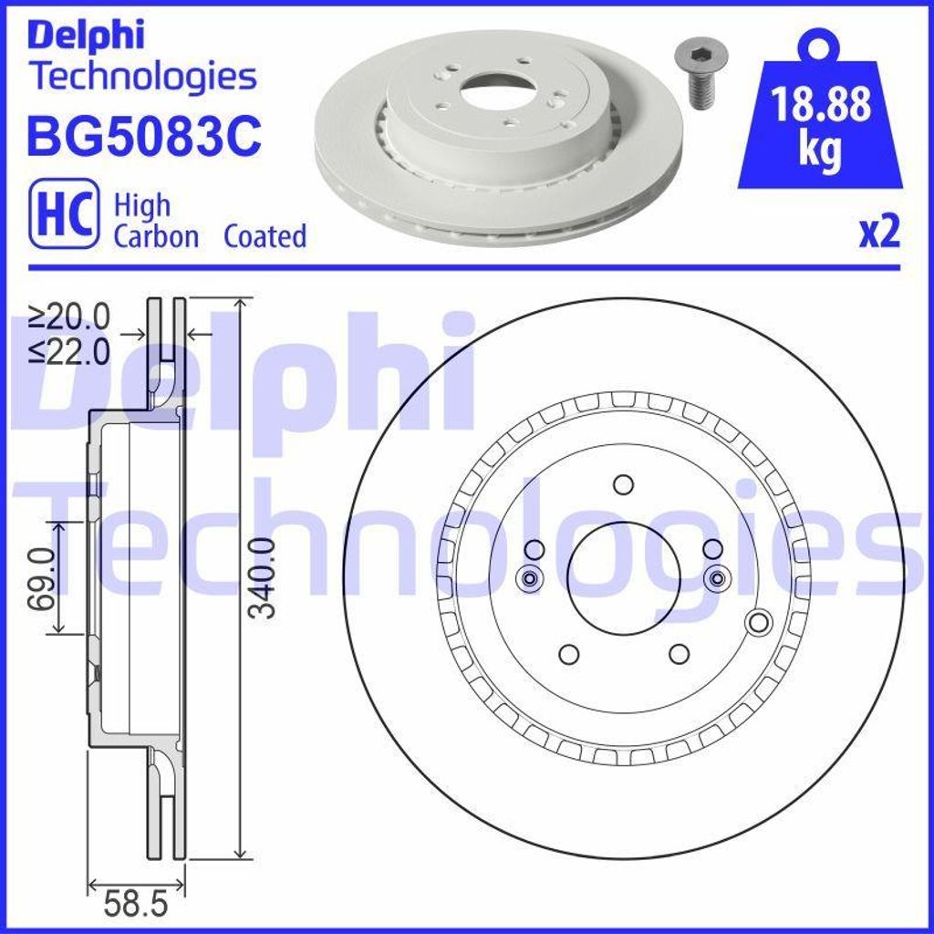 DELPHI BG5083C Bremsscheibe OE 58411J5500 kompatibel mit Stinger