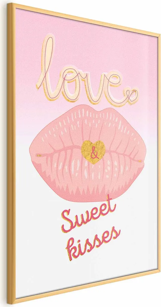 Poster Sweet Kisses 40x60 cm con Cornice Dorata Sottile - Alta Qualità - 1