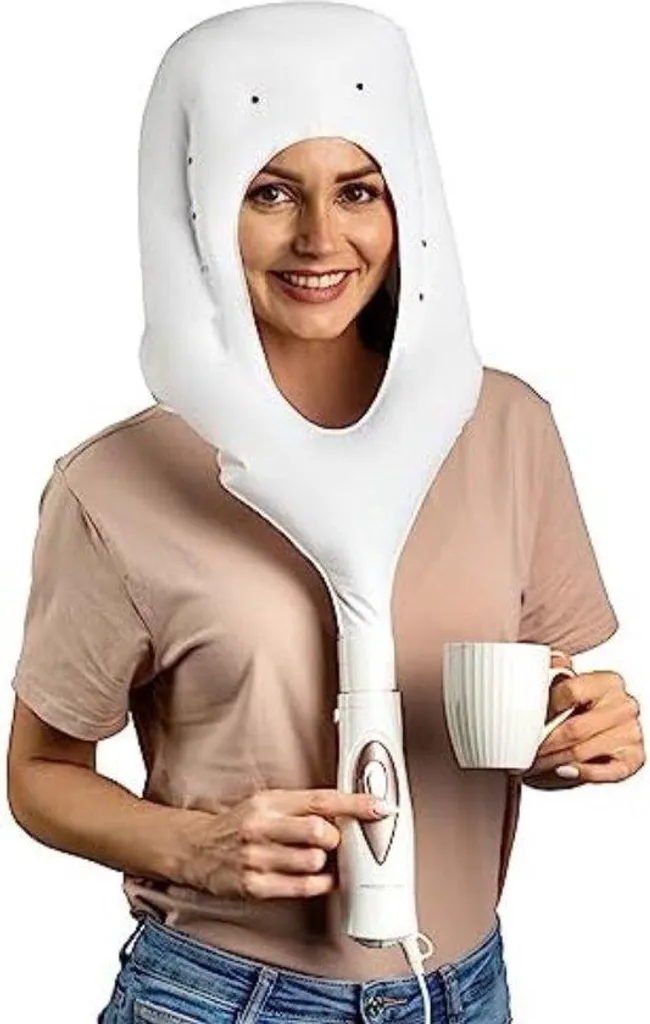 Casque de séchage pour cheveux blanc idéal pour bigoudis et soins à domicile
