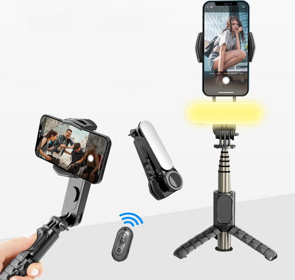 ANTCOOL Handheld Gimbal Stabilizer Mini Selfie Stick Stativ mit abnehmbarem Fill Light Wireless Remote Control Portable Phone Mount
