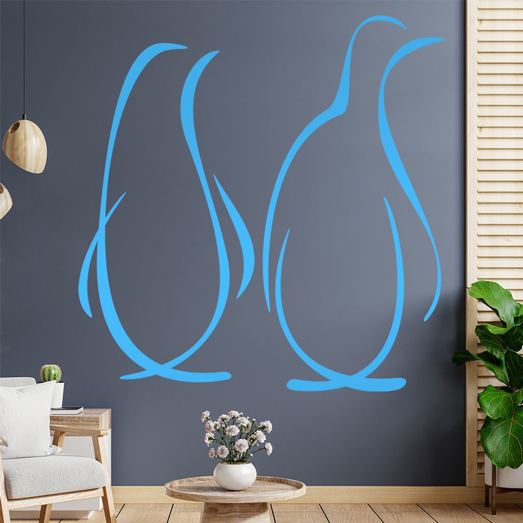 Pinguine Linien Wandtattoo in 6 Größen - Wandaufkleber Wall Sticker - Dekoration, Küche, Wohnzimmer, Schlafzimmer, Badezimmer