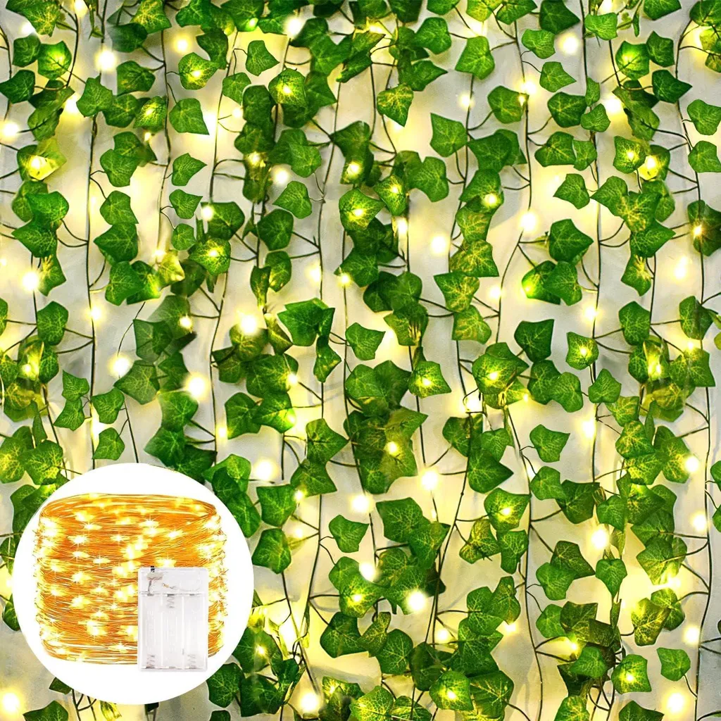 Plante artificielle tombante lierre et guirlande lumineuse LED 200cm