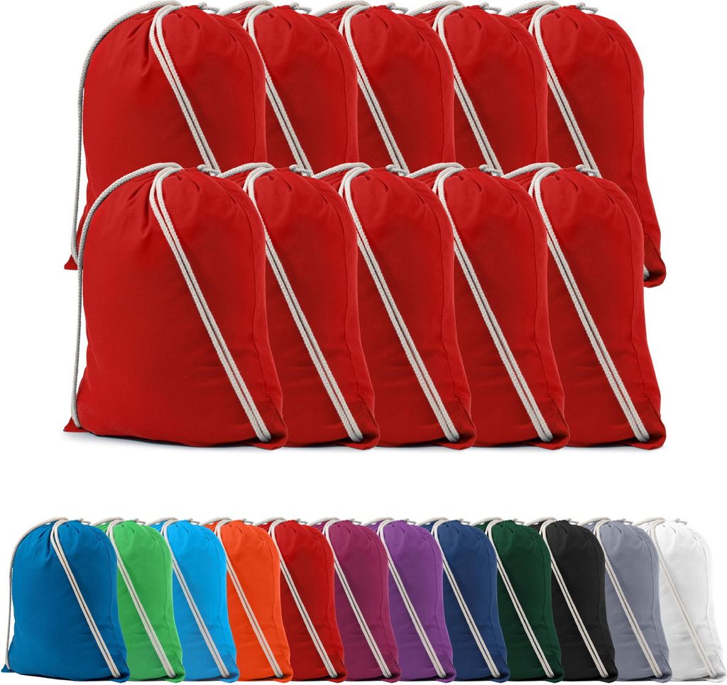 10er SET Rucksack Schuhbeutel Turnbeutel Sportbeutel Zuziehbeutel Sack Baumwolle, in Farbe: Rot