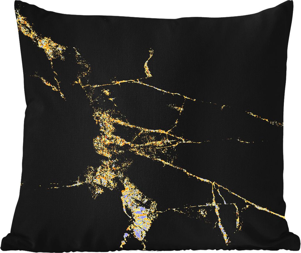MuchoWow Outdoor Kissen - Marmor - Schwarz - Gold - Luxus - 50x50 cm - Wetterfest - Lounge Kissen - Komfortabel - Kissen mit Bild