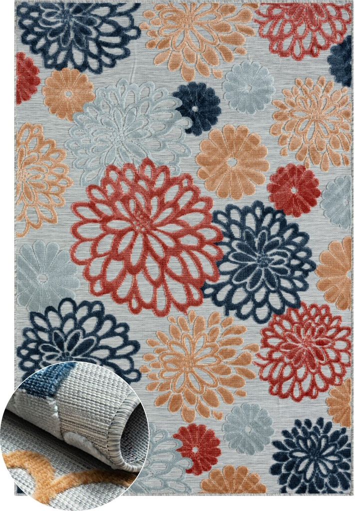 MY-RUG Outdoor-Teppich "Bramble" 320X240 cm, bunt, mit floralem Hoch-Tief-Design, für draußen, sommerlich bunt